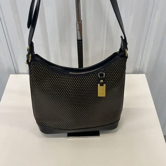 Vintage 90s Dooney and Bourke Cabrio perforated, yellow dot and black shoulder b - Picture 2 of 9